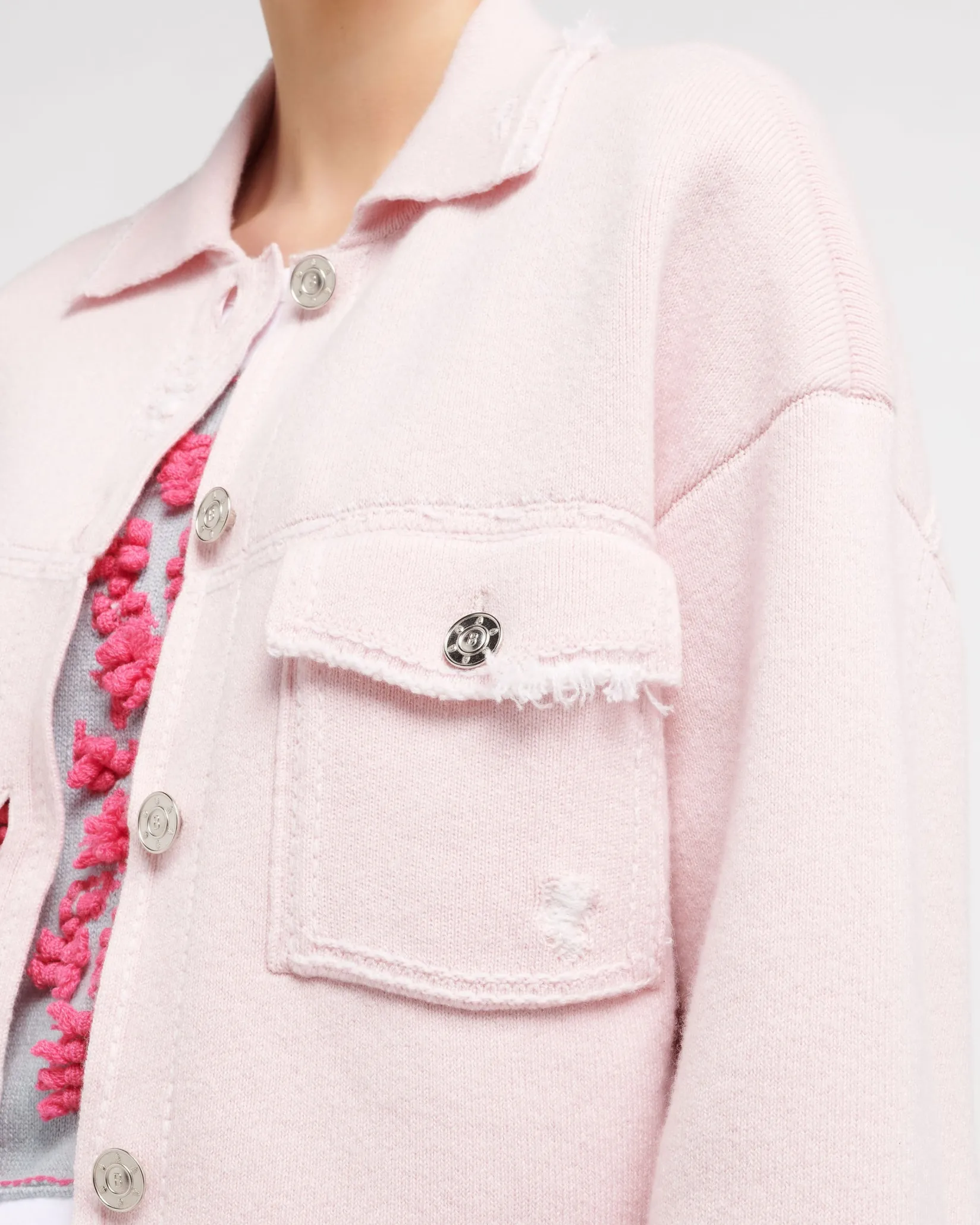 Women Barrie Denim fringed cashmere and cotton jacket
