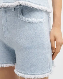 Women Barrie Denim fringed cashmere and cotton shorts