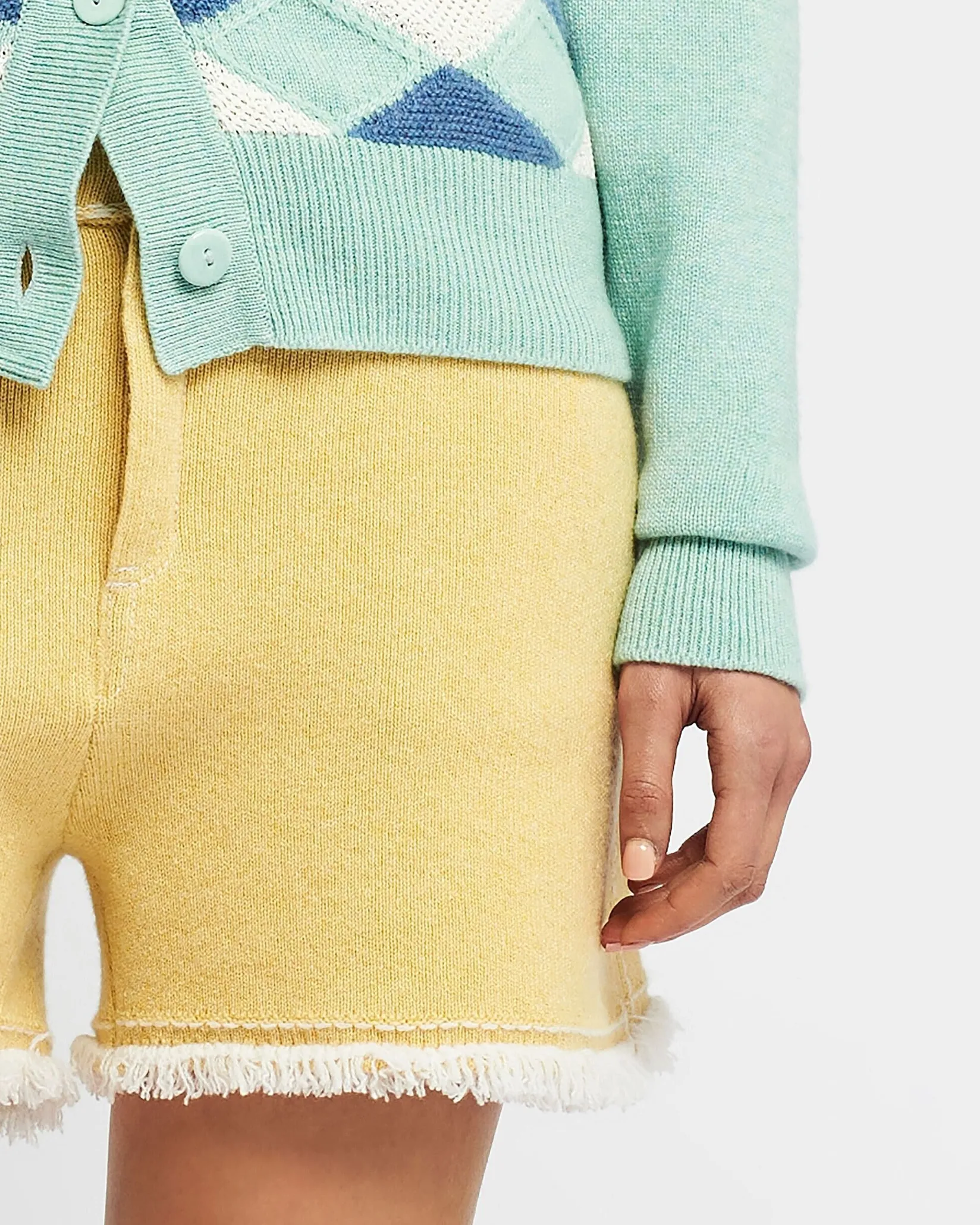 Women Barrie Denim fringed cashmere and cotton shorts