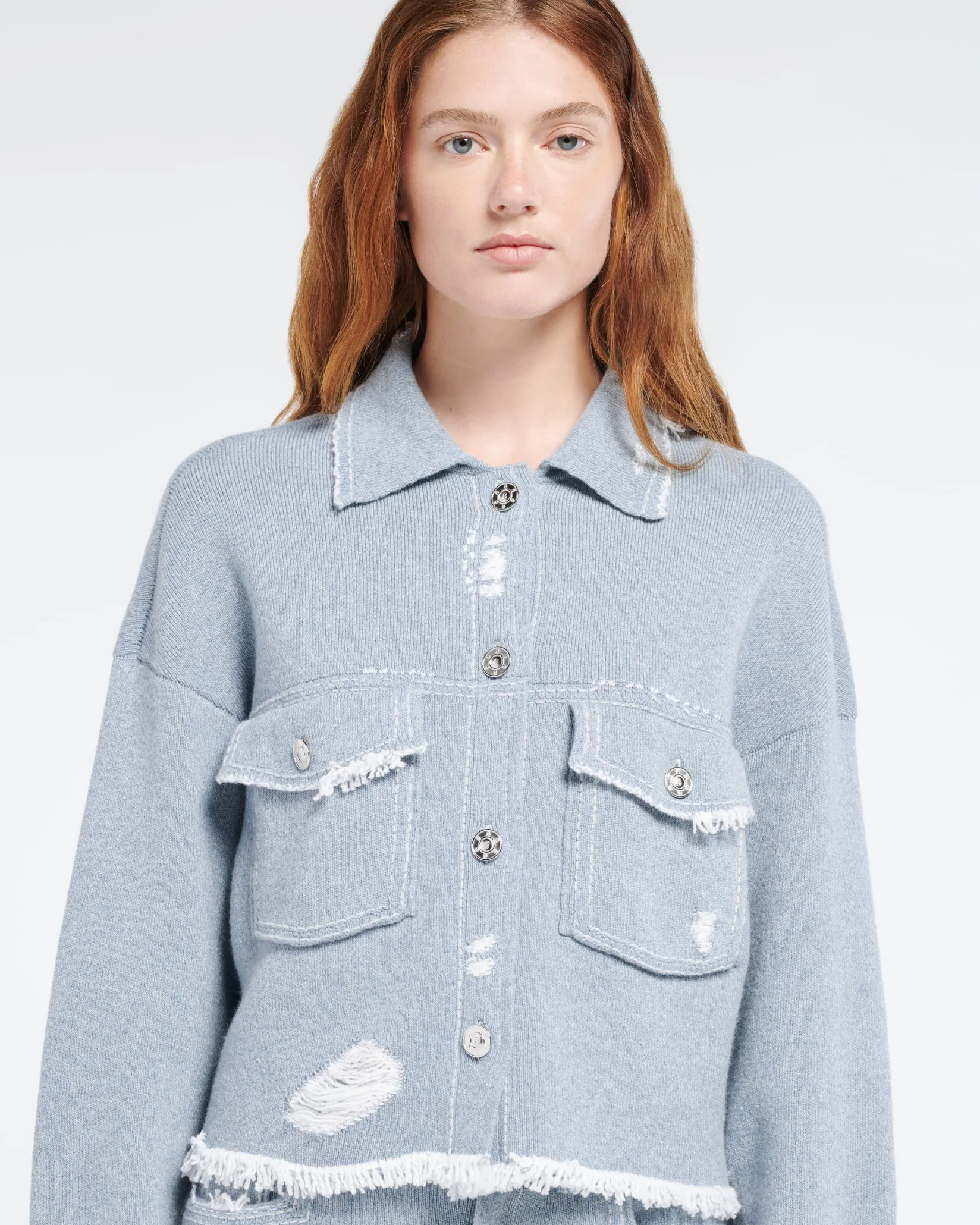 Women Barrie Denim fringed cashmere and cotton jacket