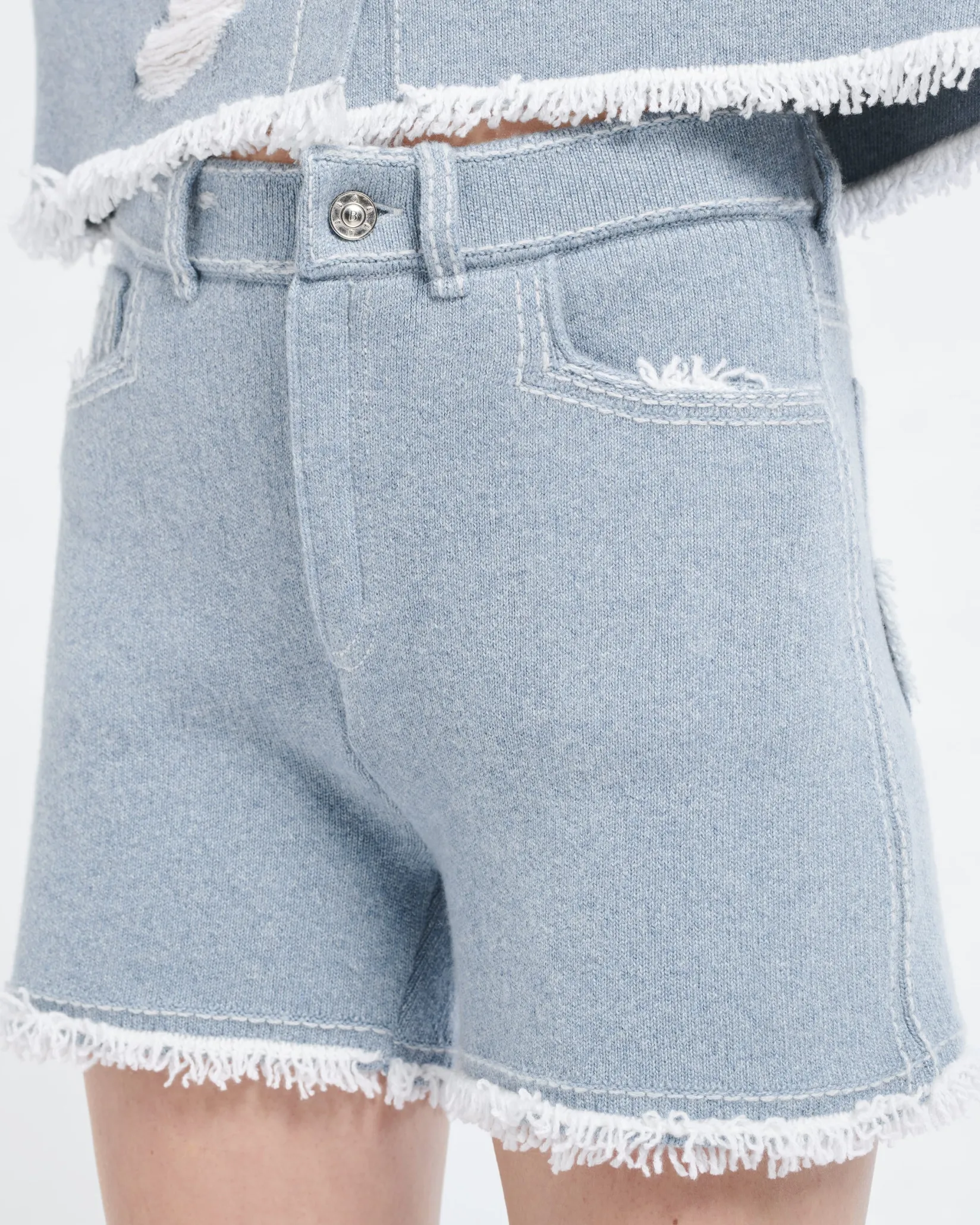Women Barrie Denim fringed cashmere and cotton shorts