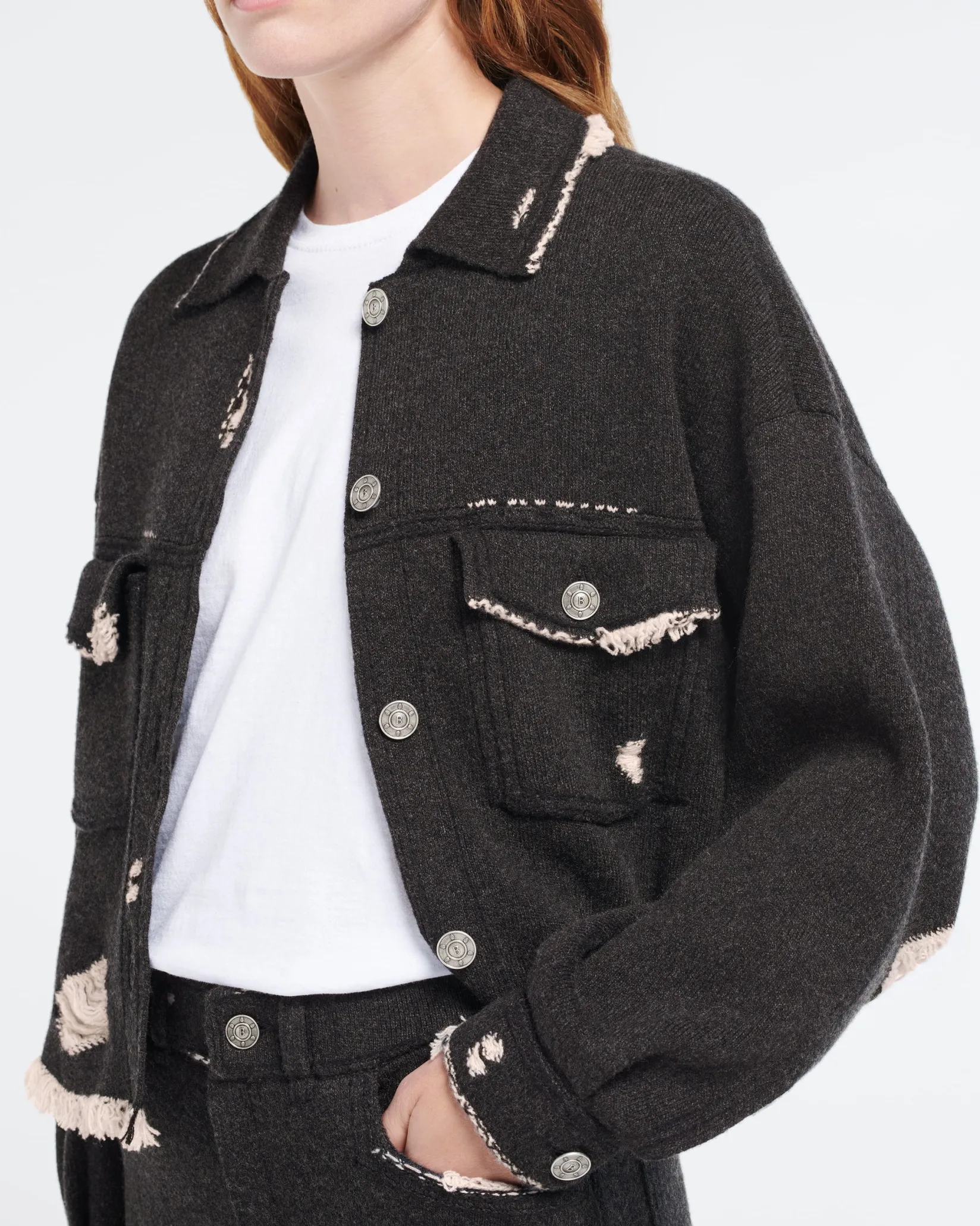 Women Barrie Denim fringed cashmere and cotton jacket