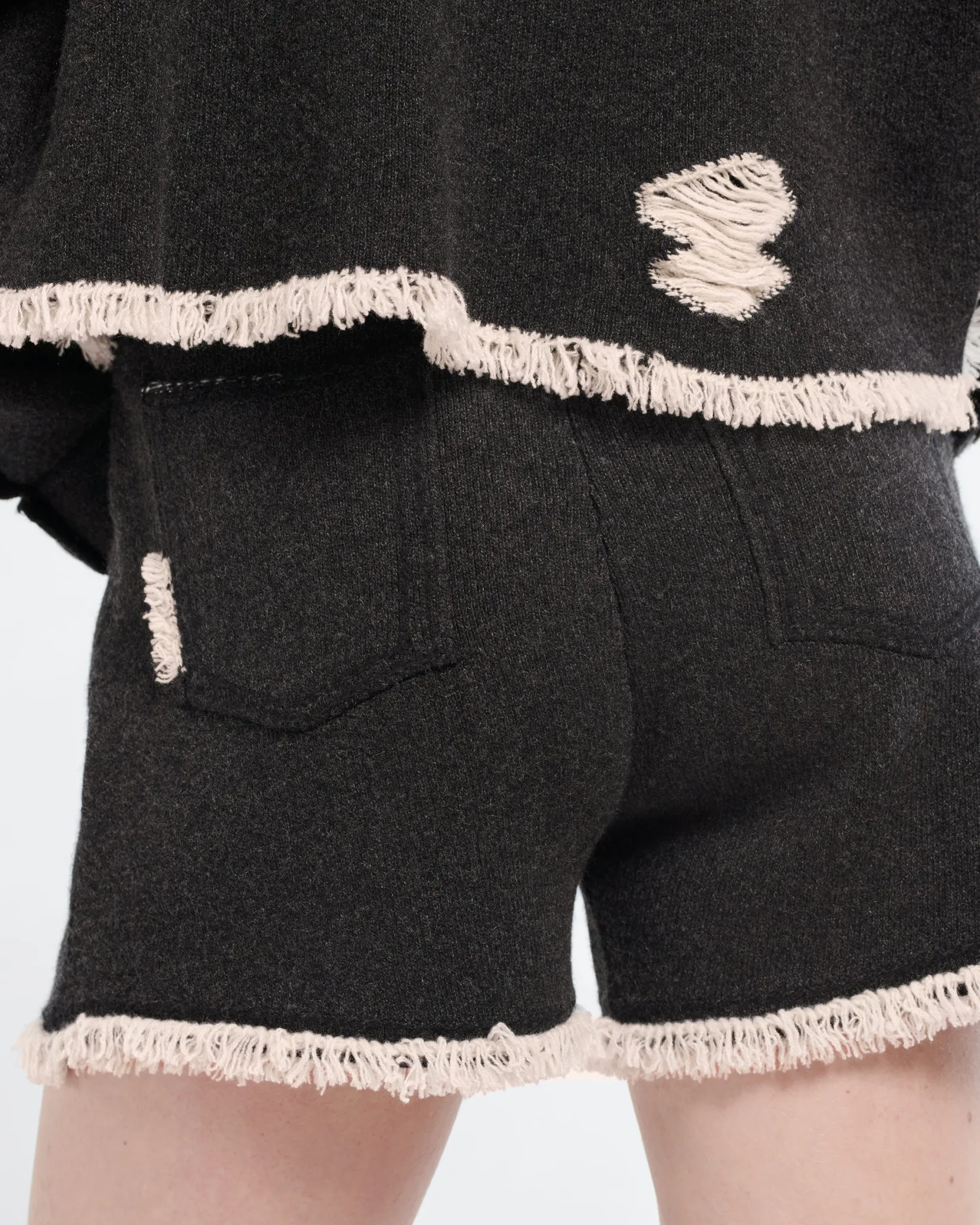 Women Barrie Denim fringed cashmere and cotton shorts