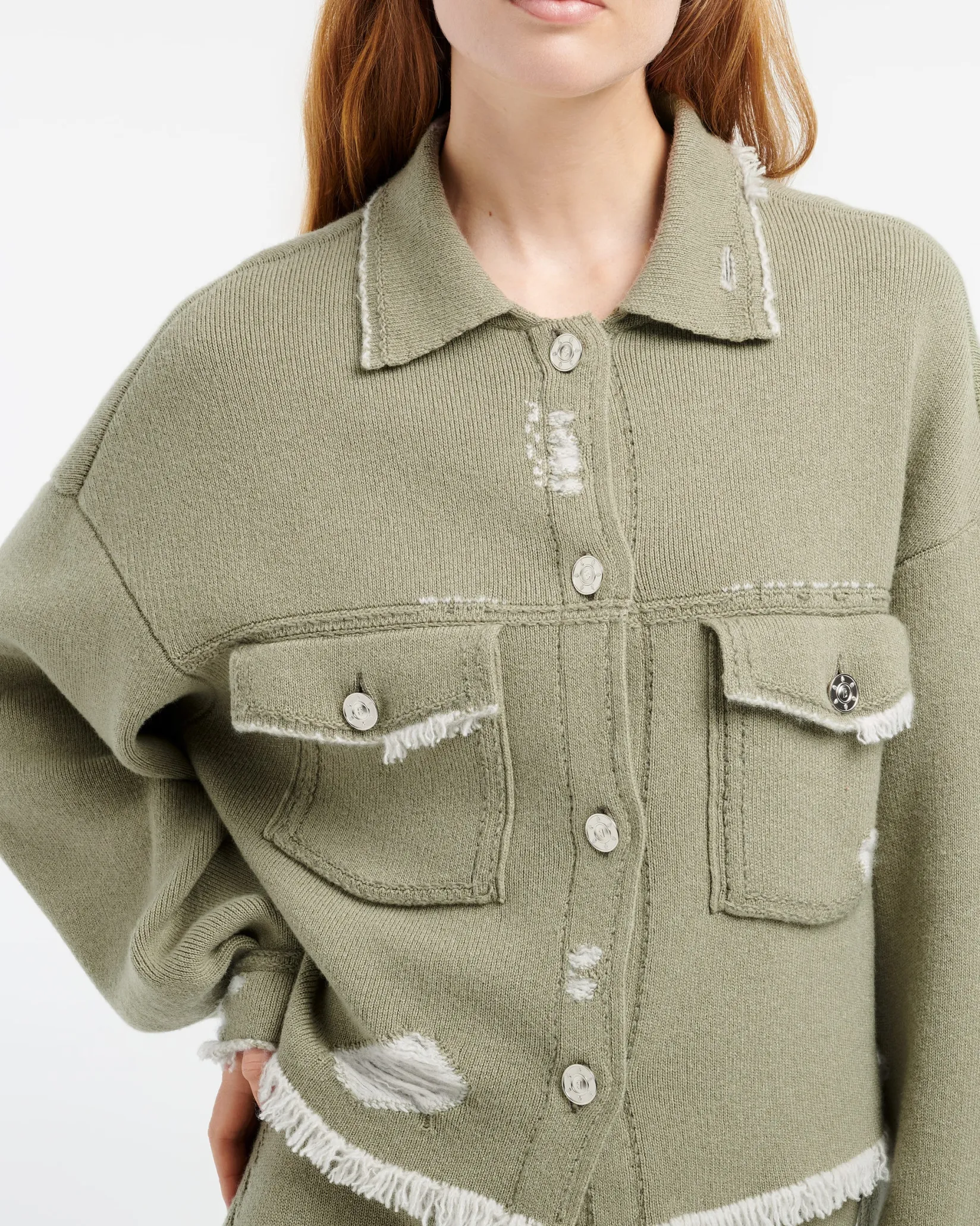 Women Barrie Denim fringed cashmere and cotton jacket