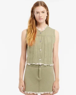 Women Barrie Denim fringed cashmere and cotton miniskirt
