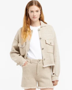 Women Barrie Denim fringed cashmere and cotton jacket