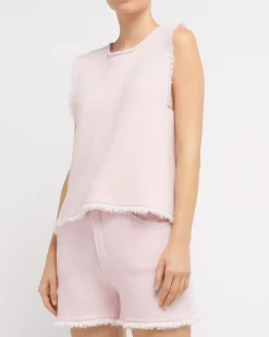 Women Barrie Denim fringed cashmere and cotton top
