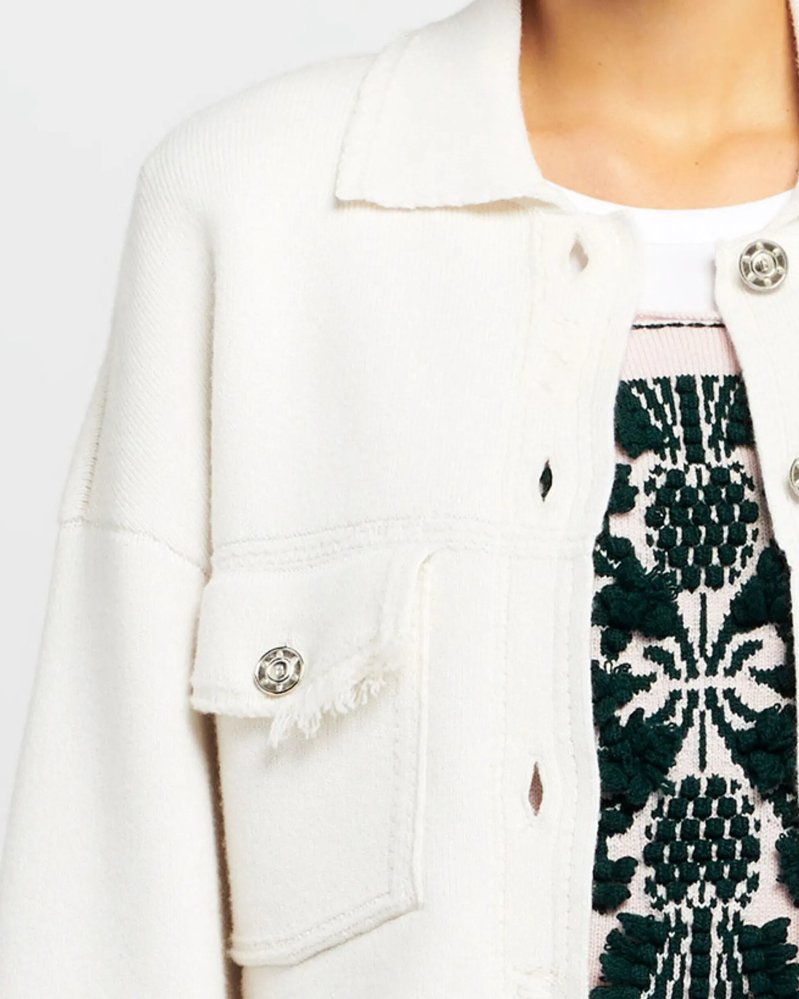 Women Barrie Denim fringed cashmere and cotton jacket
