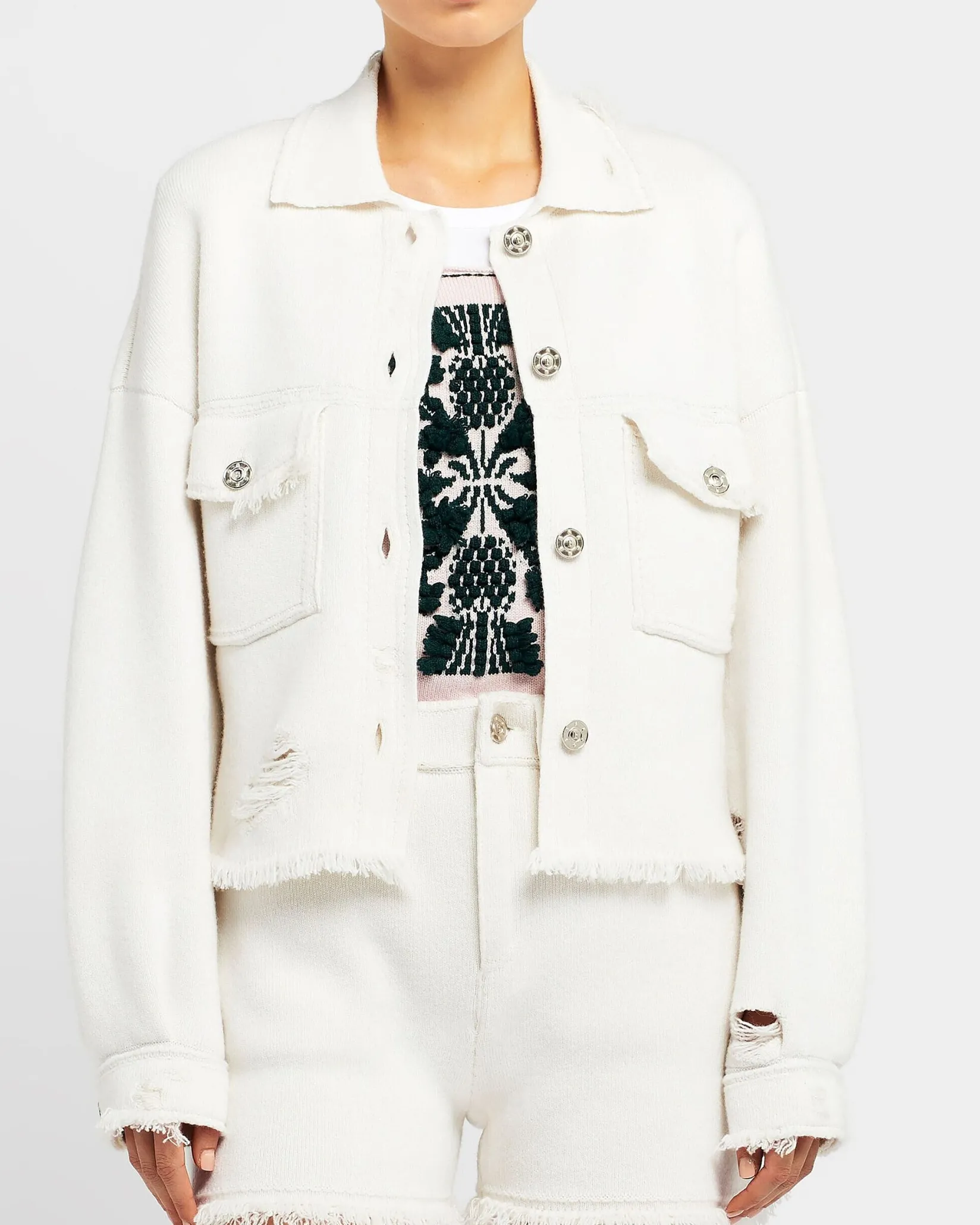 Women Barrie Denim fringed cashmere and cotton shorts