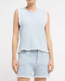 Women Barrie Denim fringed cashmere and cotton shorts