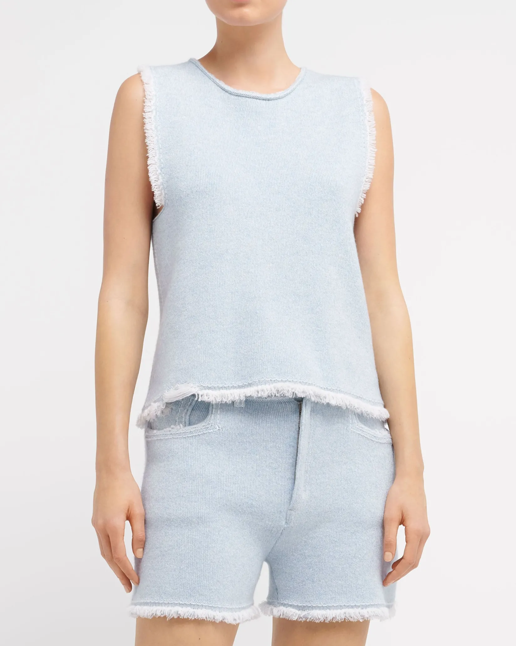 Women Barrie Denim fringed cashmere and cotton shorts