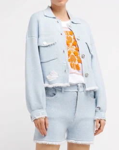 Women Barrie Denim fringed cashmere and cotton jacket