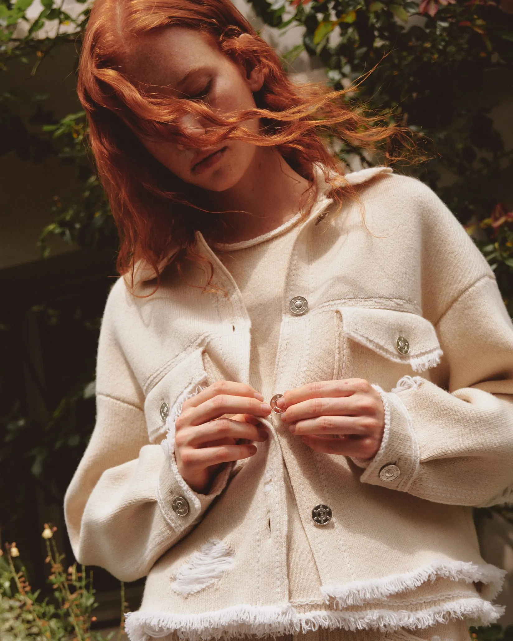 Women Barrie Denim fringed cashmere and cotton jacket