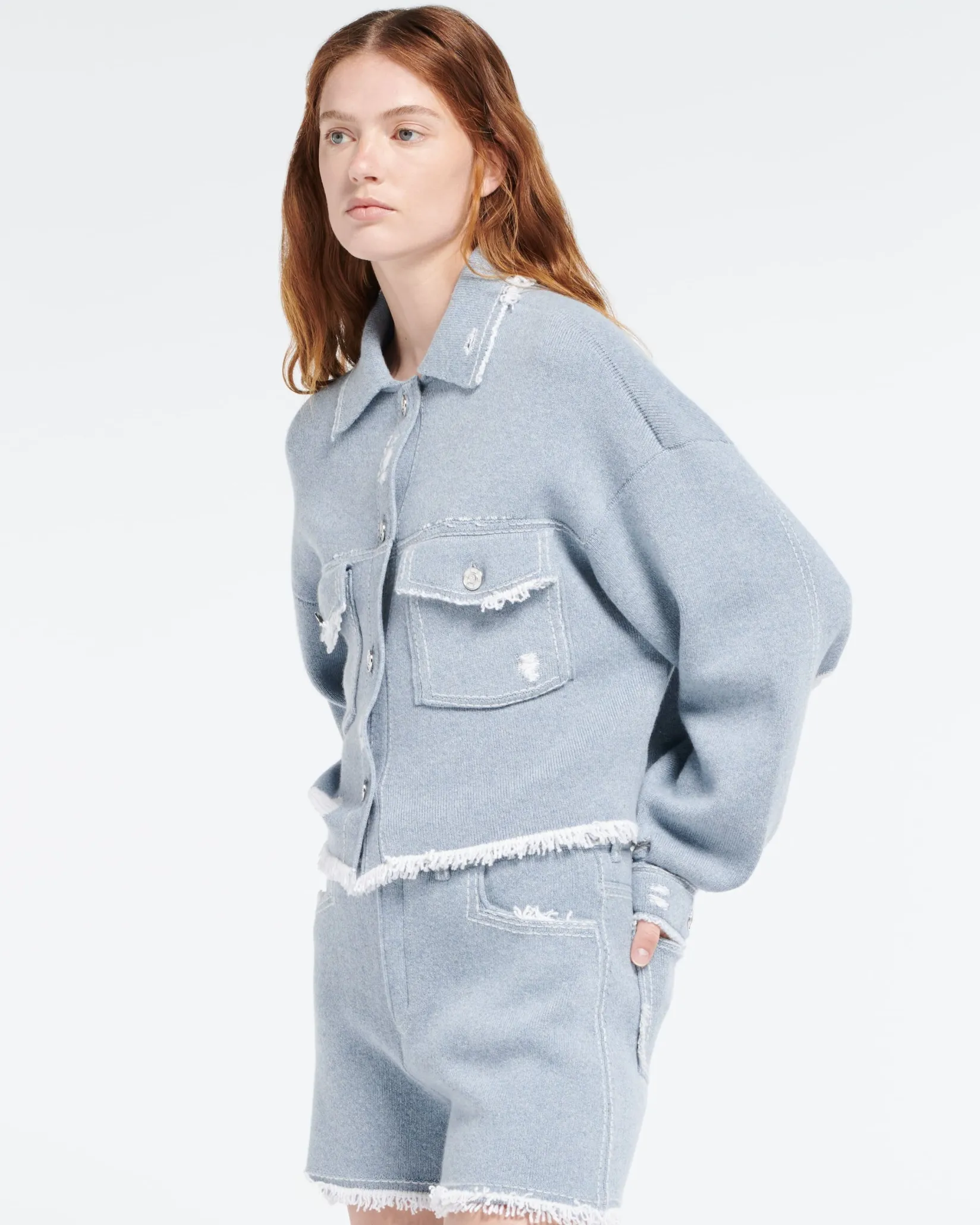 Women Barrie Denim fringed cashmere and cotton jacket