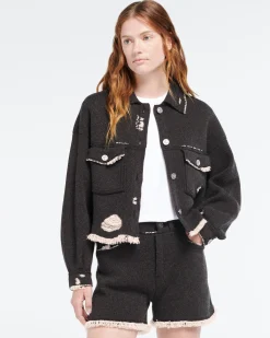 Women Barrie Denim fringed cashmere and cotton jacket