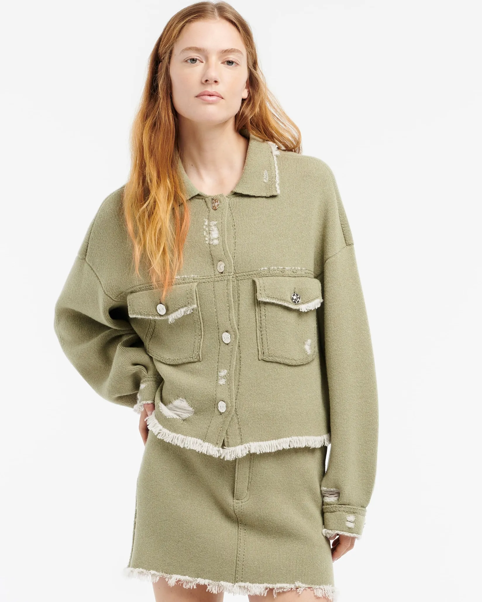 Women Barrie Denim fringed cashmere and cotton jacket