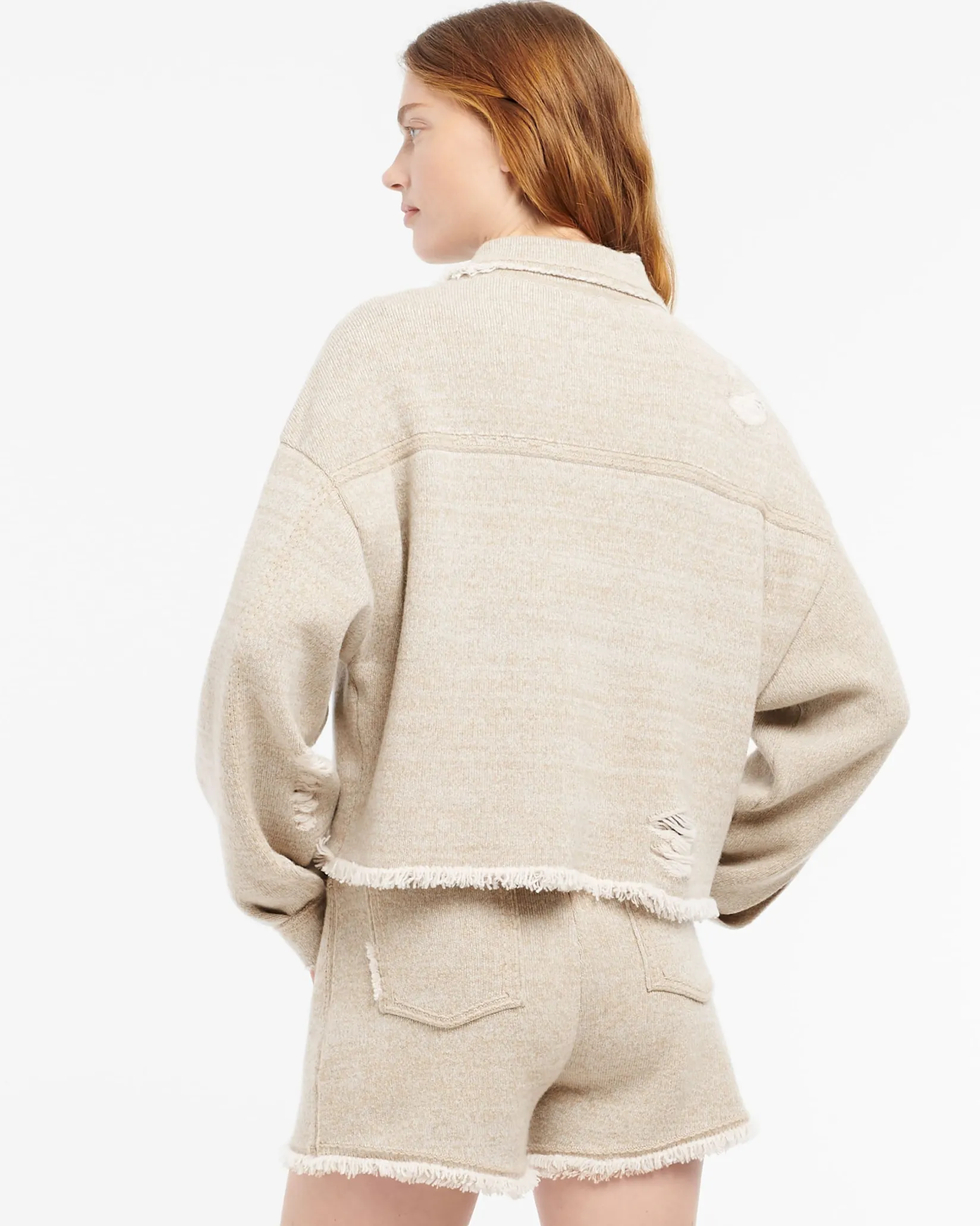 Women Barrie Denim fringed cashmere and cotton jacket