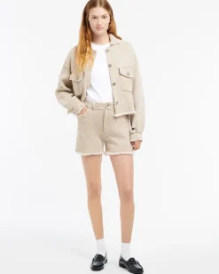Women Barrie Denim fringed cashmere and cotton shorts