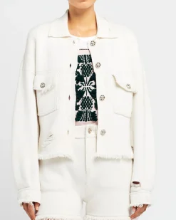 Women Barrie Denim fringed cashmere and cotton jacket