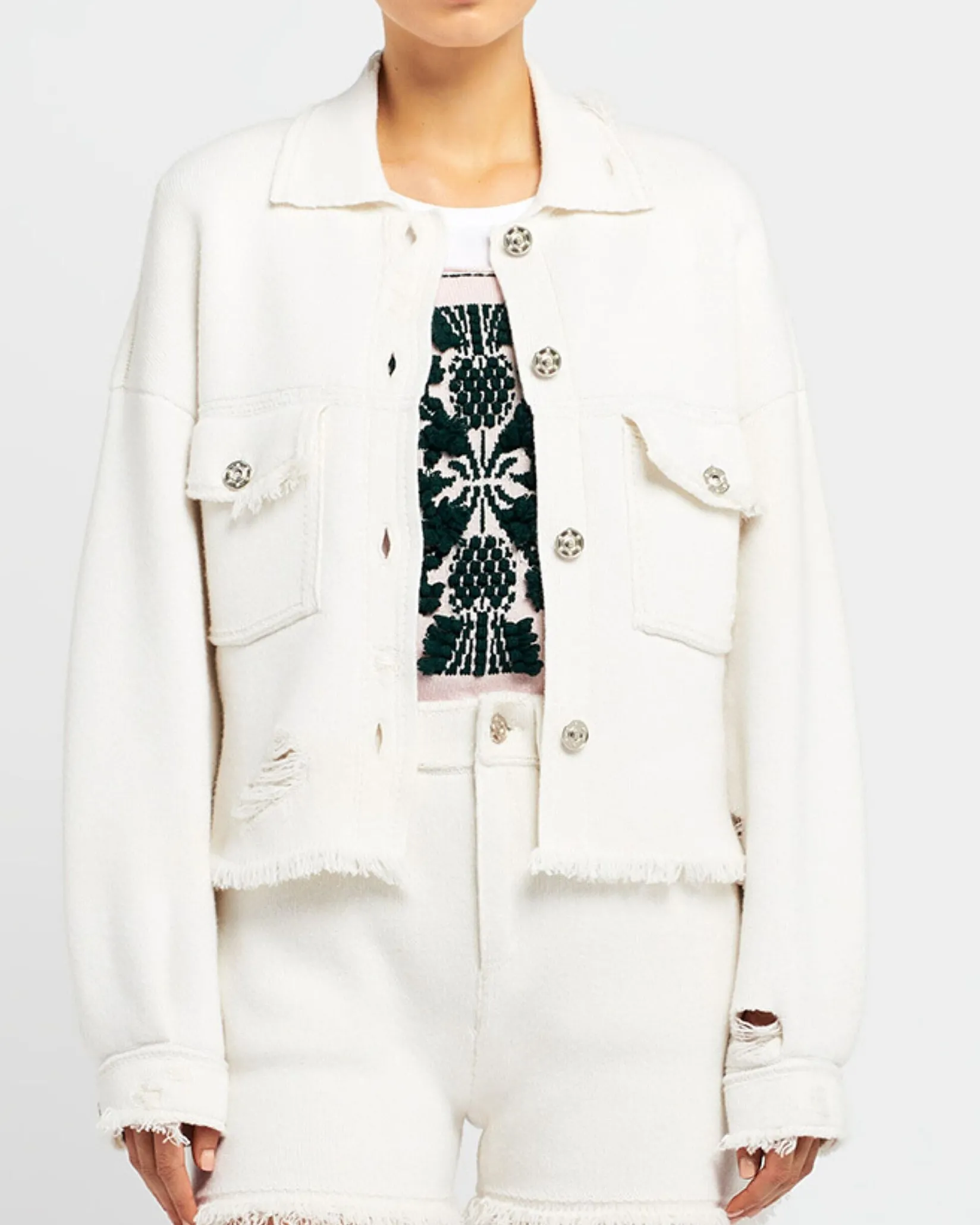 Women Barrie Denim fringed cashmere and cotton jacket