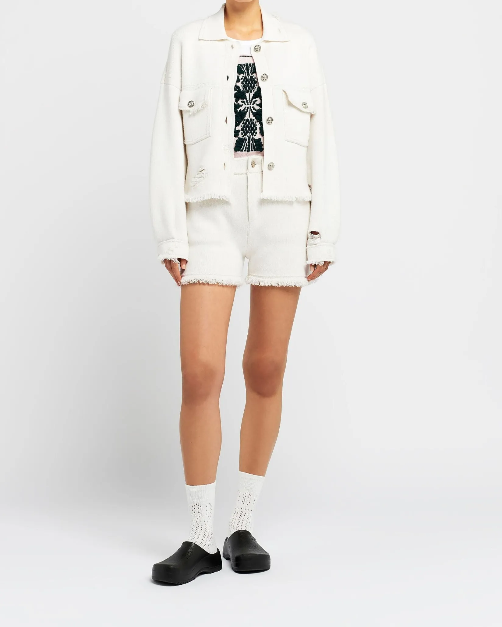 Women Barrie Denim fringed cashmere and cotton shorts