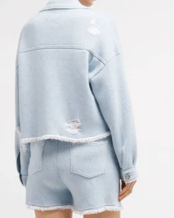 Women Barrie Denim fringed cashmere and cotton jacket
