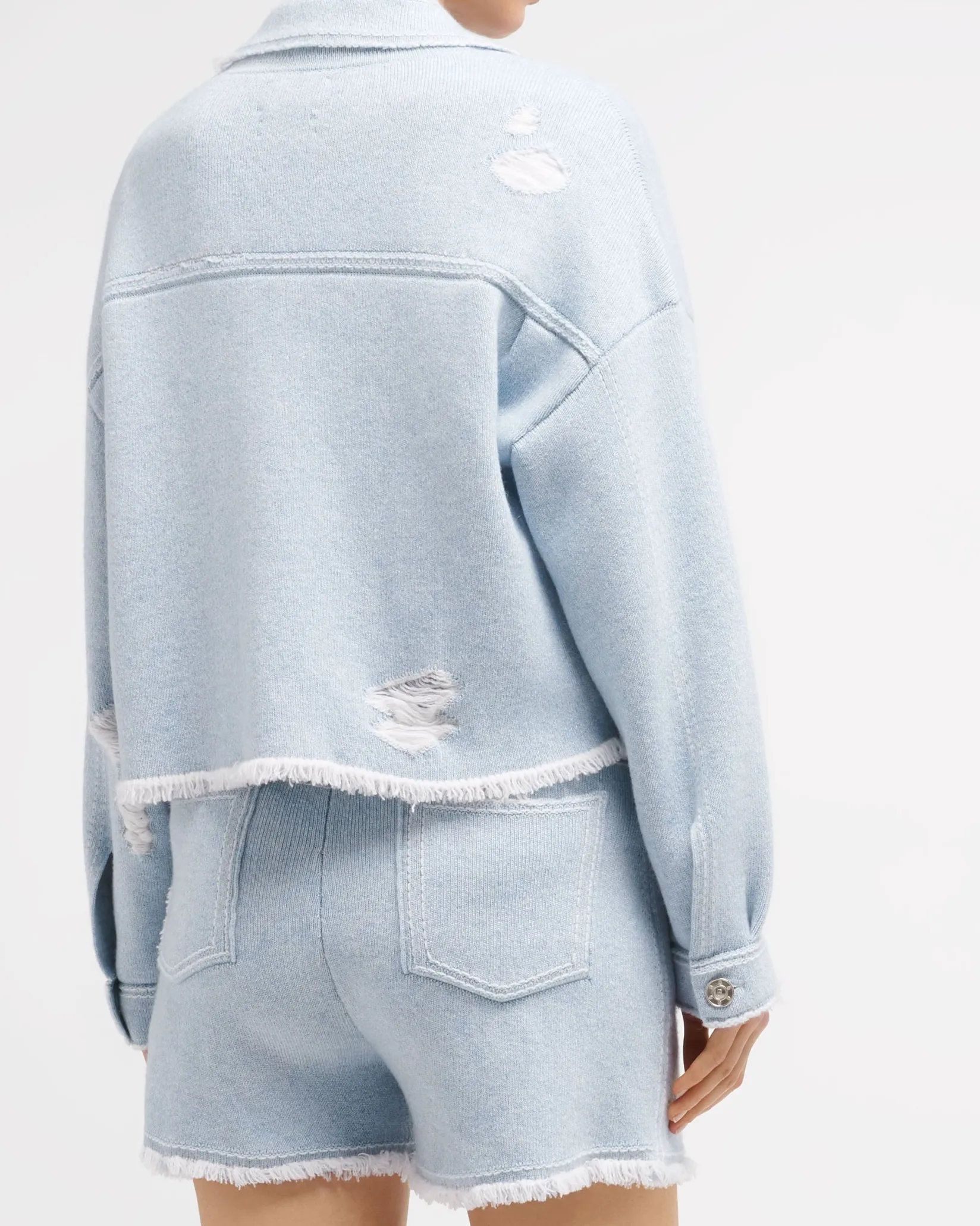 Women Barrie Denim fringed cashmere and cotton jacket