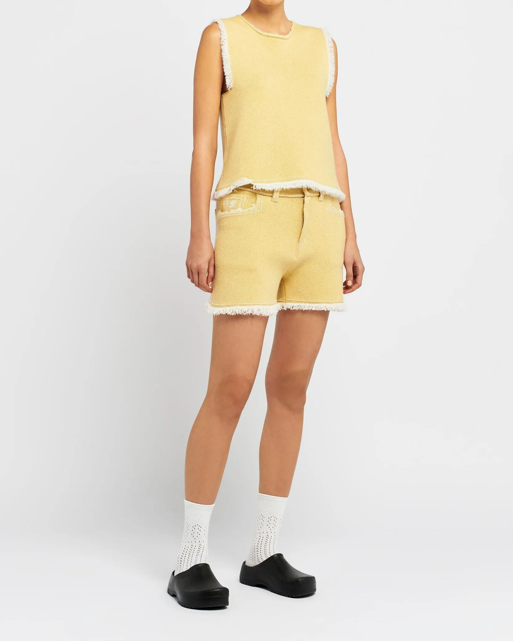 Women Barrie Denim fringed cashmere and cotton top