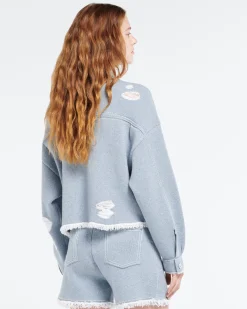 Women Barrie Denim fringed cashmere and cotton jacket