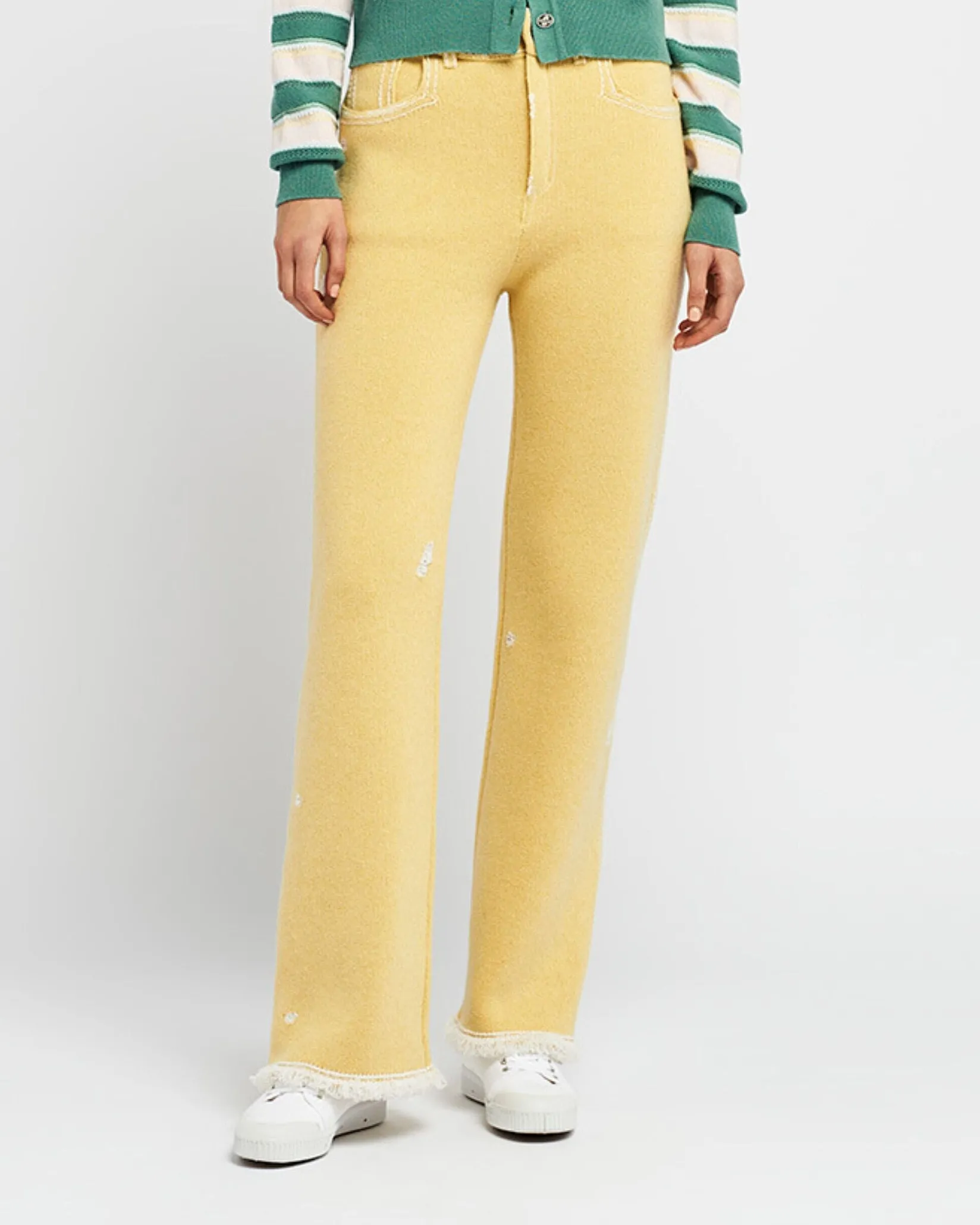 Women Barrie Denim fringed cashmere and cotton trousers