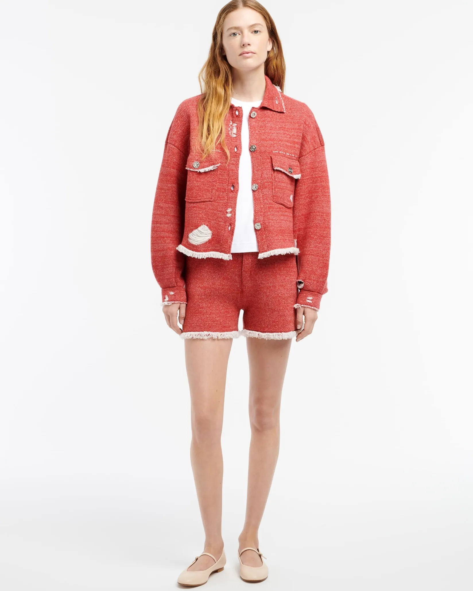 Women Barrie Denim fringed cashmere and cotton shorts