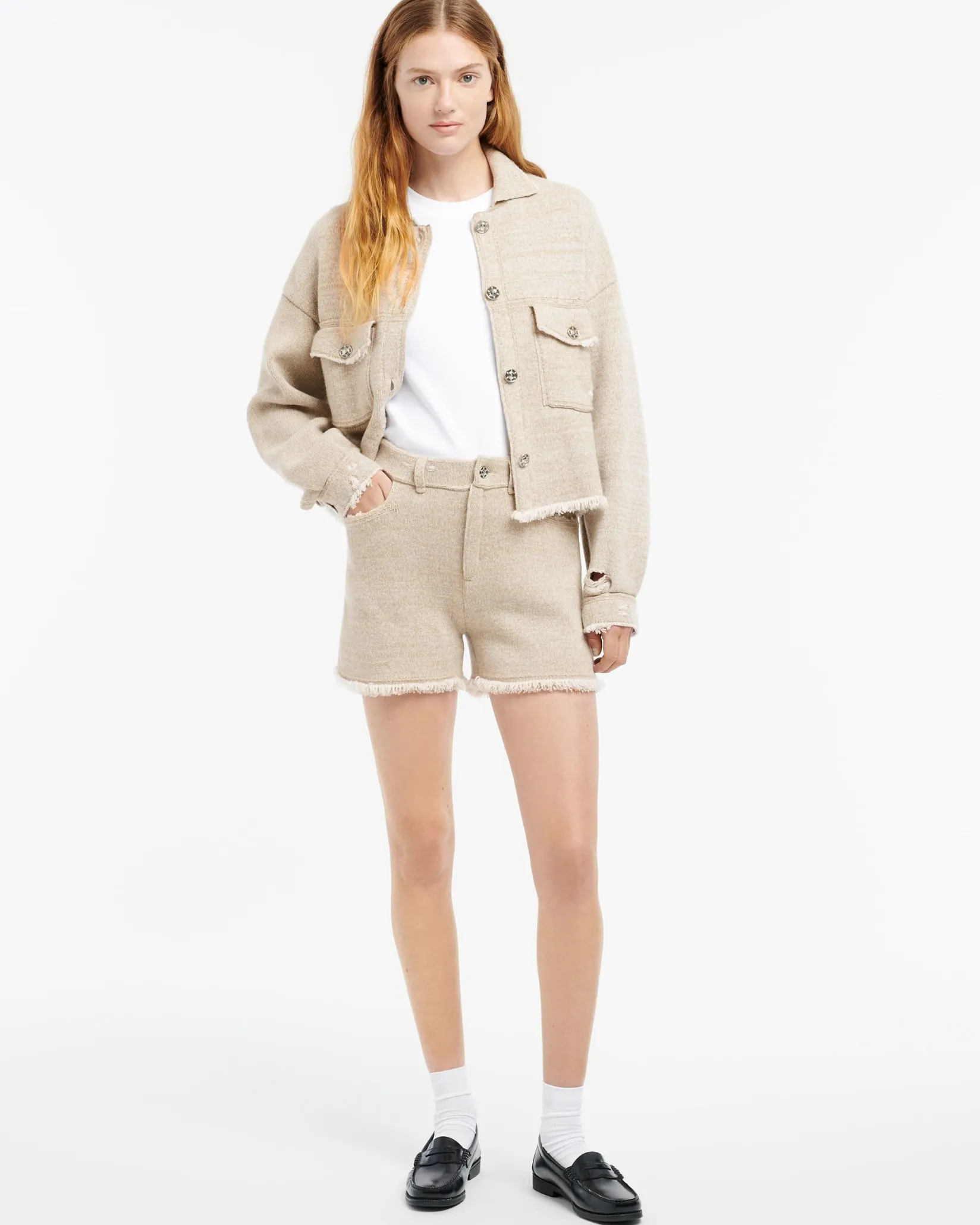 Women Barrie Denim fringed cashmere and cotton jacket