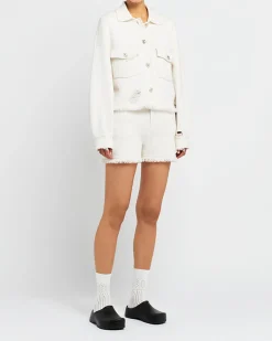 Women Barrie Denim fringed cashmere and cotton jacket