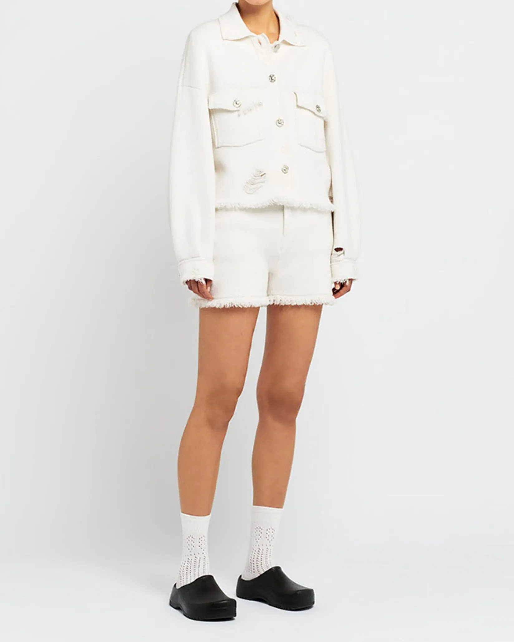 Women Barrie Denim fringed cashmere and cotton jacket