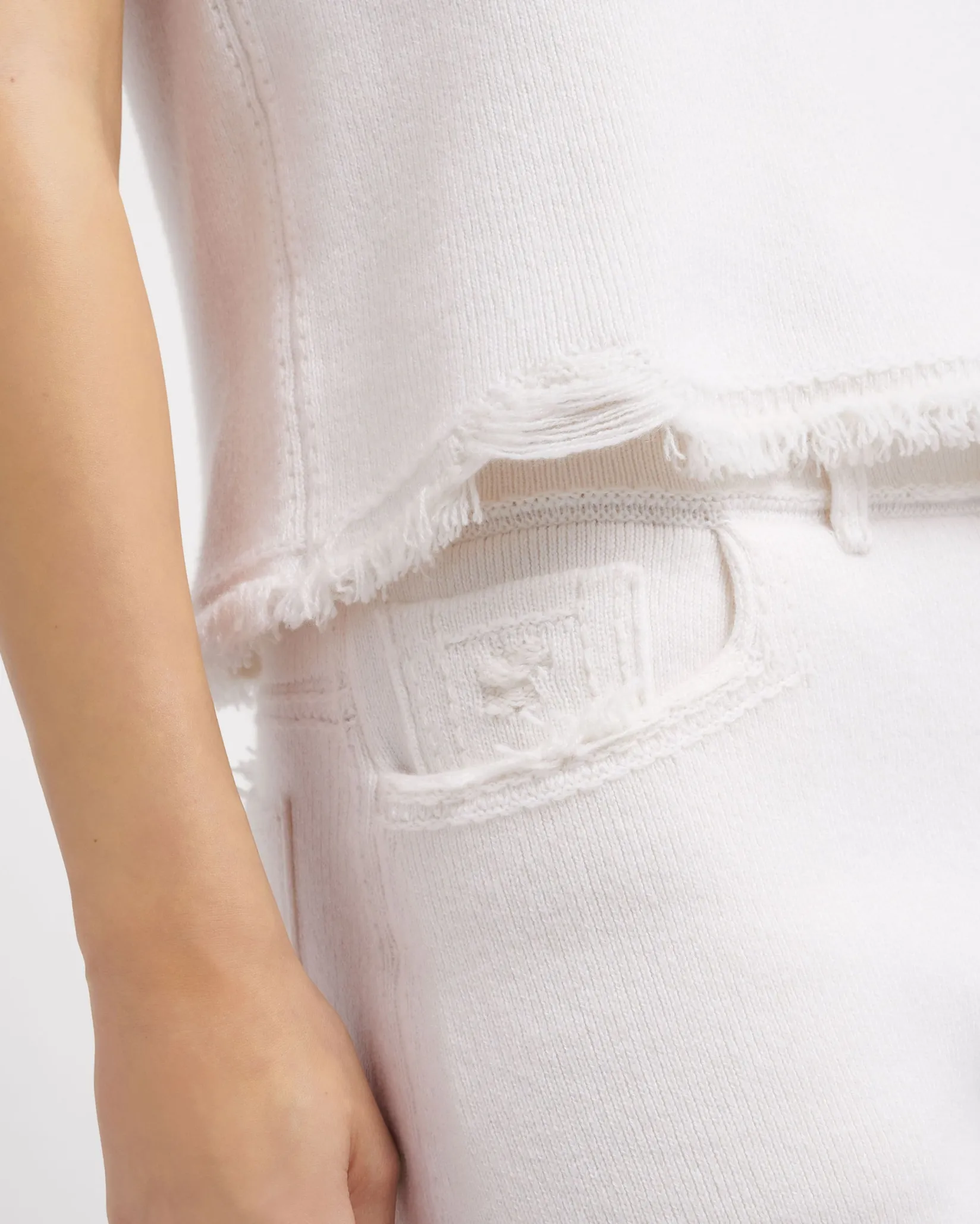 Women Barrie Denim fringed cashmere and cotton top