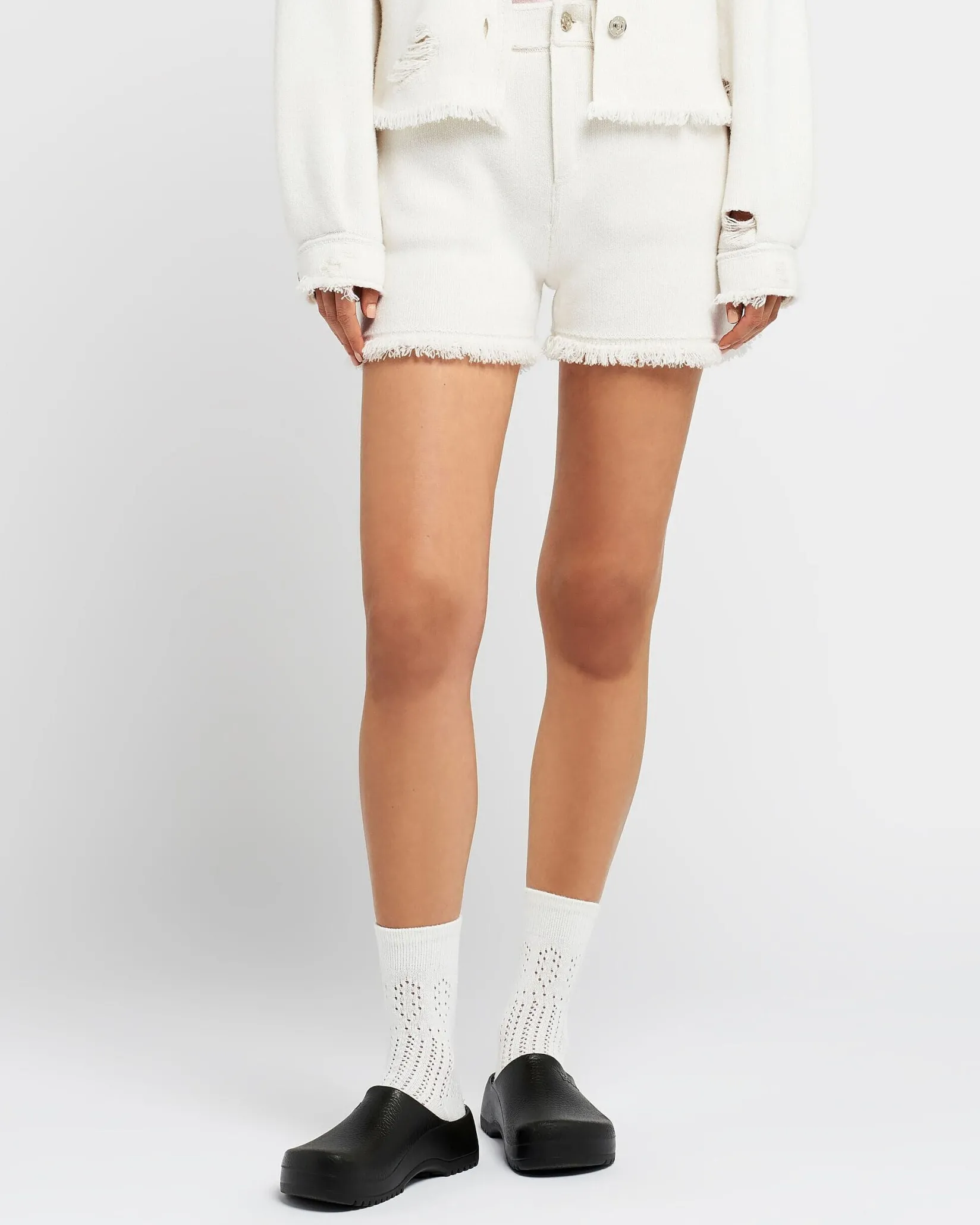 Women Barrie Denim fringed cashmere and cotton shorts