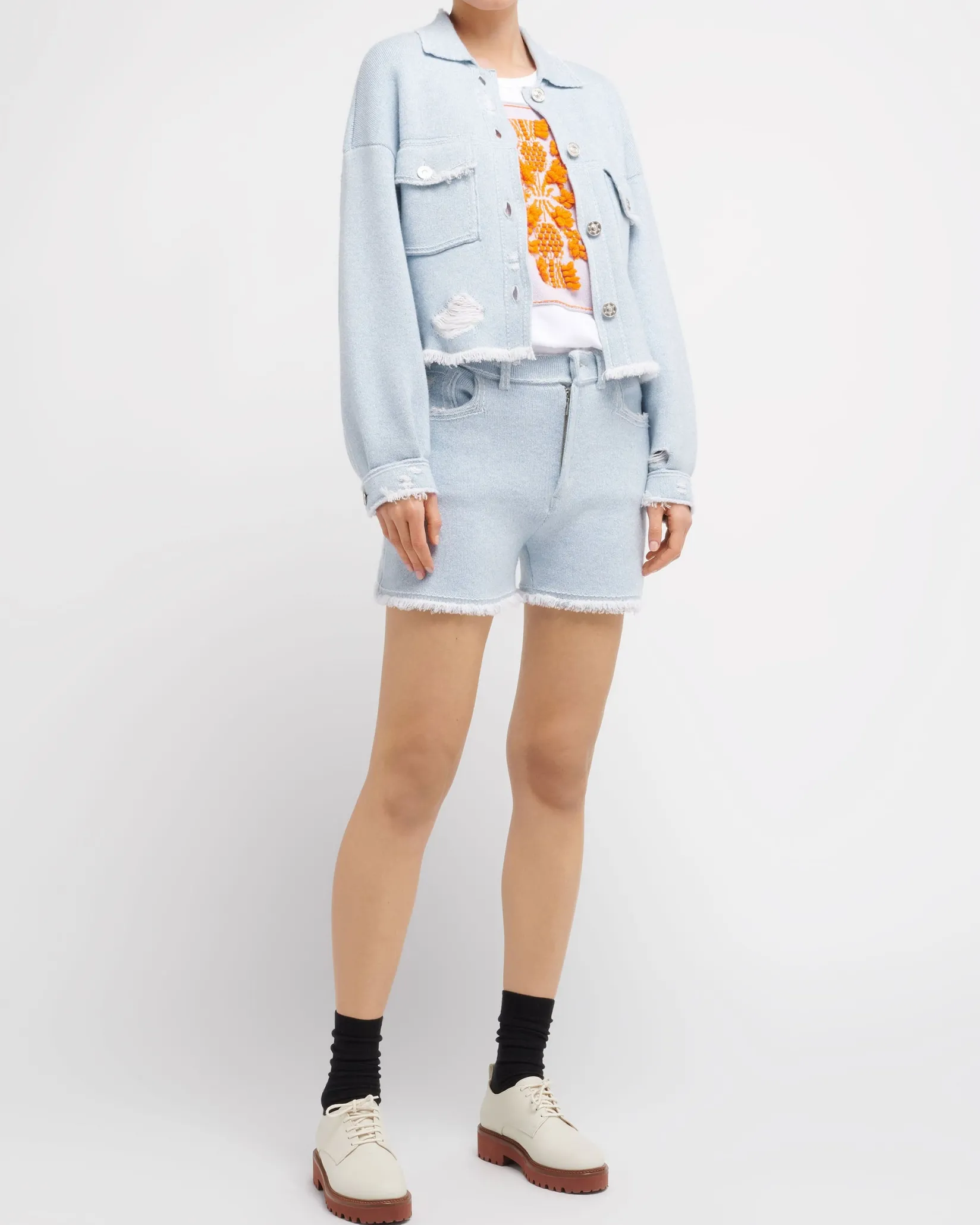 Women Barrie Denim fringed cashmere and cotton jacket