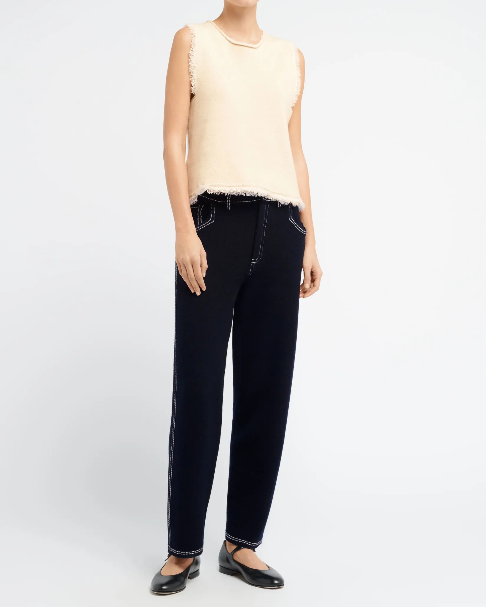 Women Barrie Denim Fringed cashmere and cotton top