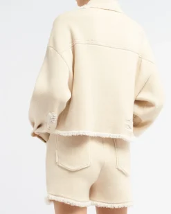 Women Barrie Denim fringed cashmere and cotton jacket