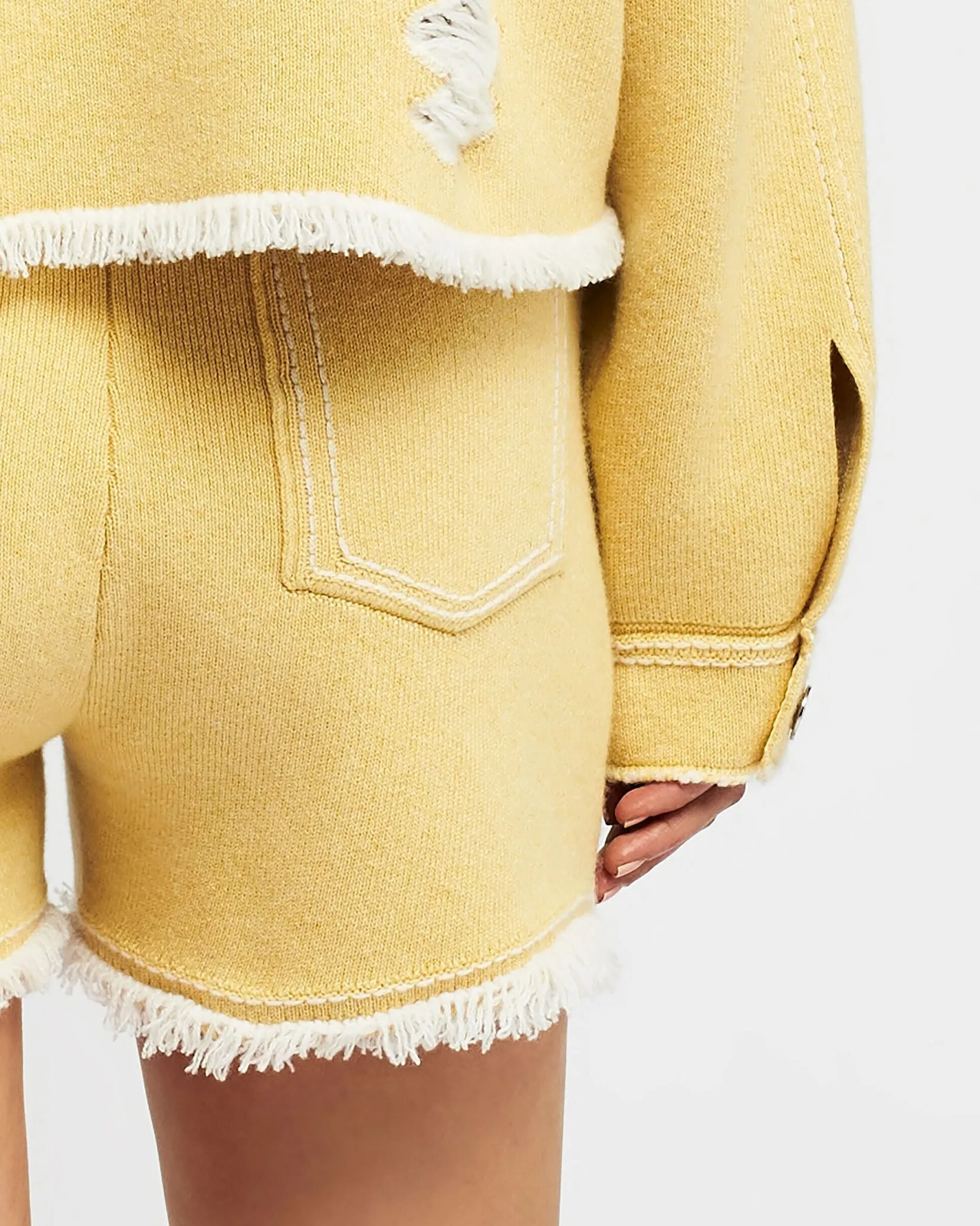 Women Barrie Denim fringed cashmere and cotton shorts