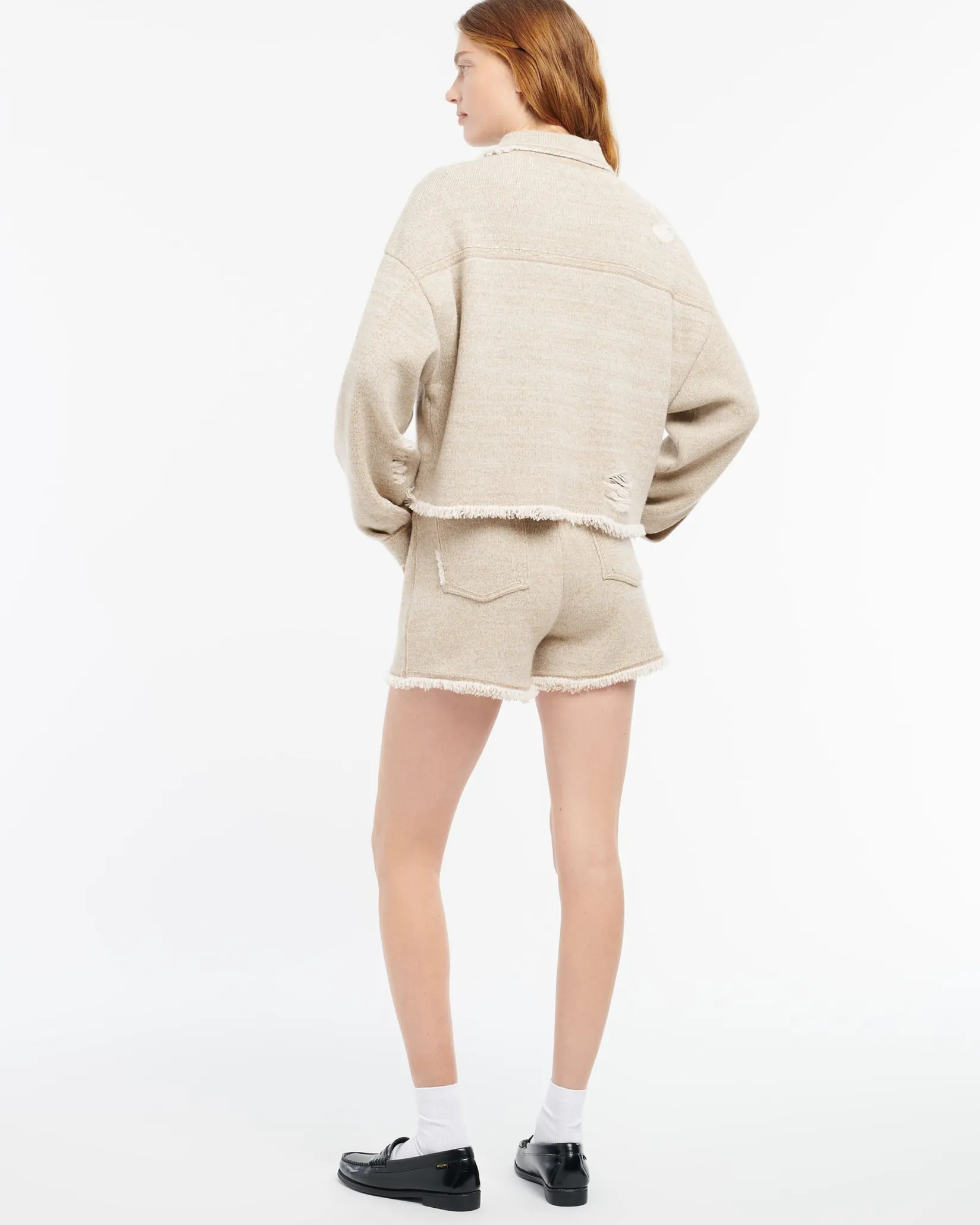 Women Barrie Denim fringed cashmere and cotton jacket