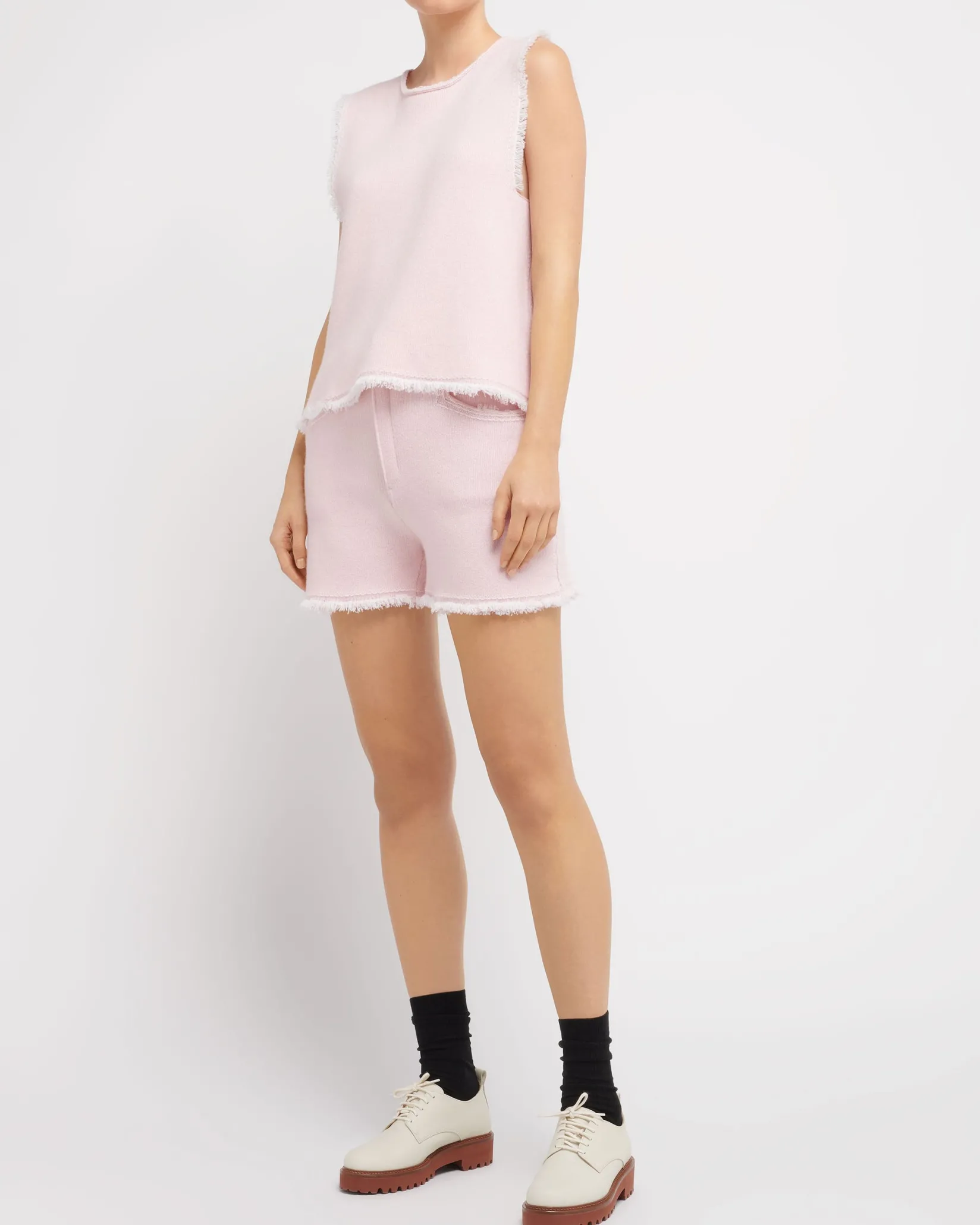 Women Barrie Denim fringed cashmere and cotton top