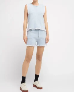 Women Barrie Denim fringed cashmere and cotton shorts
