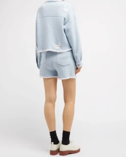 Women Barrie Denim fringed cashmere and cotton jacket