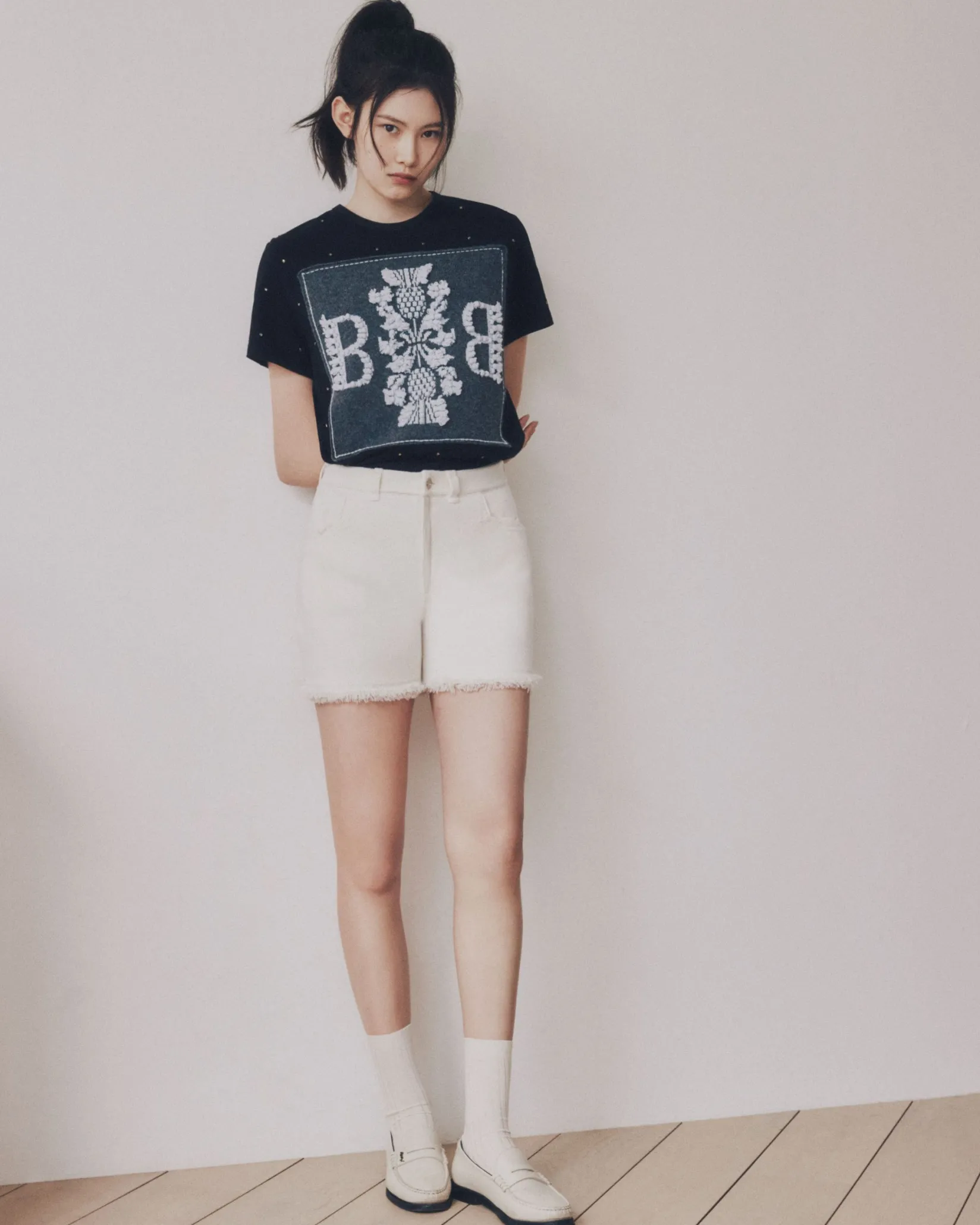 Women Barrie Denim fringed cashmere and cotton shorts