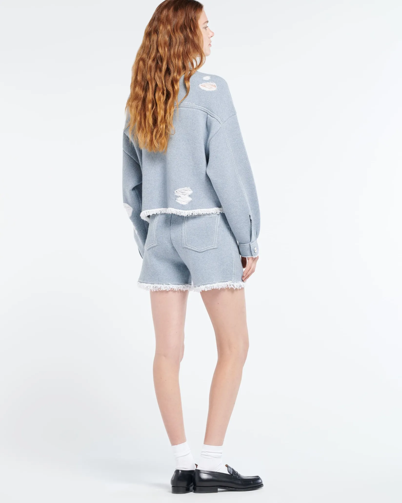 Women Barrie Denim fringed cashmere and cotton jacket