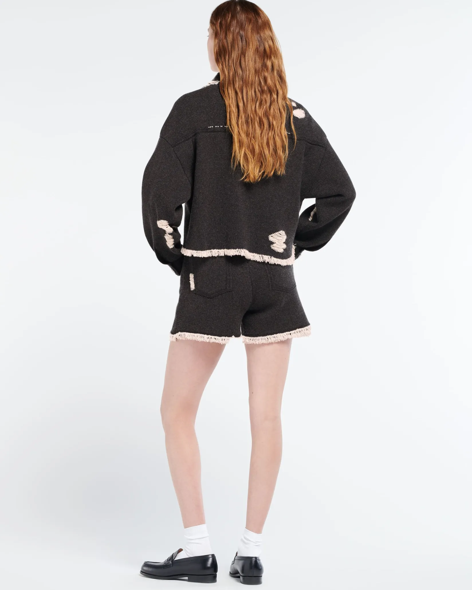 Women Barrie Denim fringed cashmere and cotton jacket