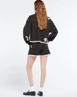 Women Barrie Denim fringed cashmere and cotton shorts