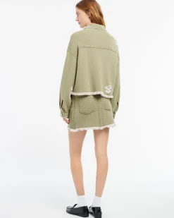 Women Barrie Denim fringed cashmere and cotton jacket
