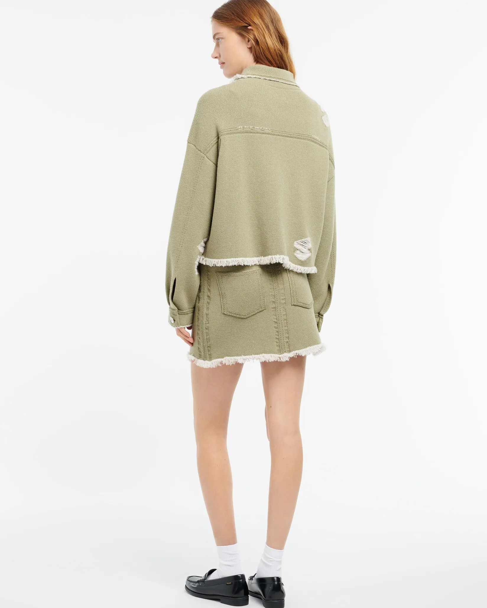 Women Barrie Denim fringed cashmere and cotton jacket